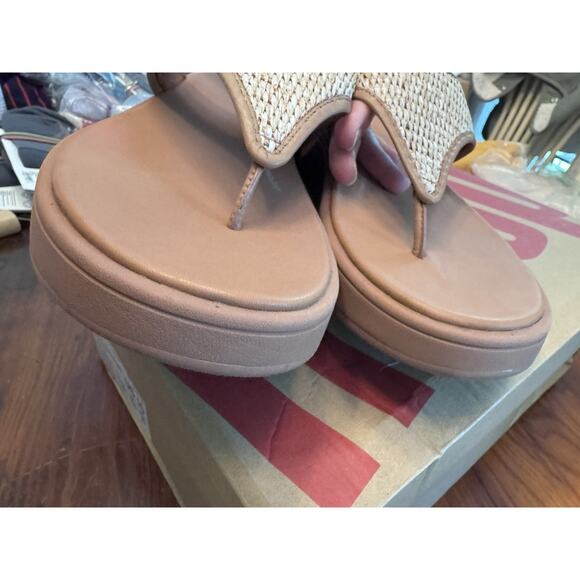 FitFlop Women’s 10 F-Mode Woven Raffia Platform Tan Toe Post Sandals NEW NIB - Picture 14 of 16